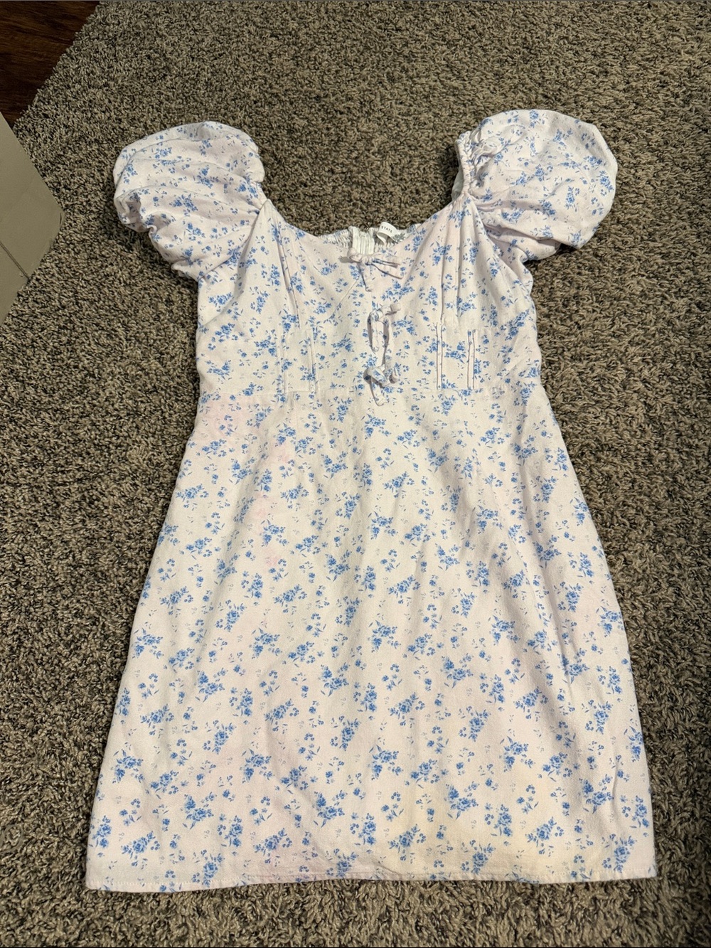 Altar'd State White Mini Dress with Blue Floral Print
